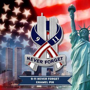 9-11 Pin Never Forget Collectible Lapel Pin - September 11th  - Silver Tone